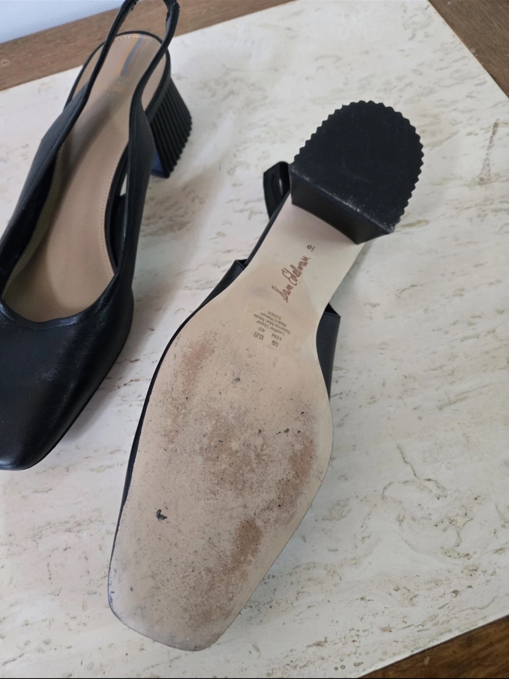 Sam Edelman Black Leather Slingback Block Heel Pumps - Picture 6 of 8